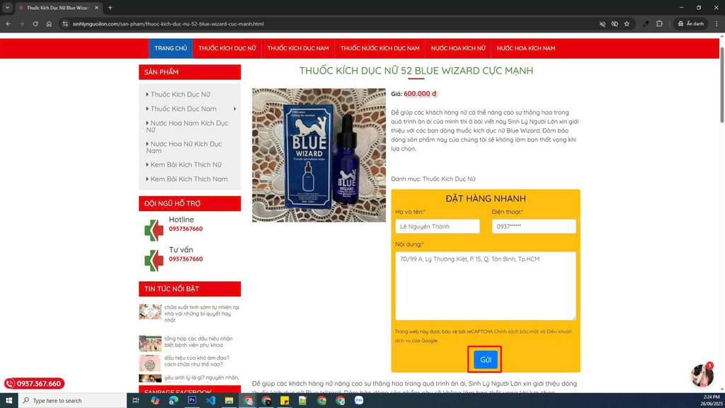 Hướng dẫn đặt mua thuốc kích dục tại Sinh Lý Người Lớn bước 2